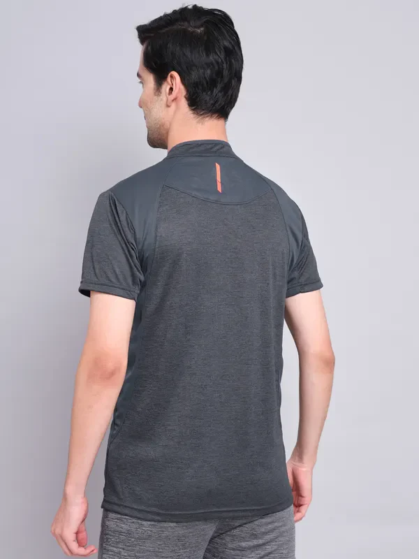 Men Melange Slim Fit Mock Neck T-shirt with TECHNO COOL+ - Image 2