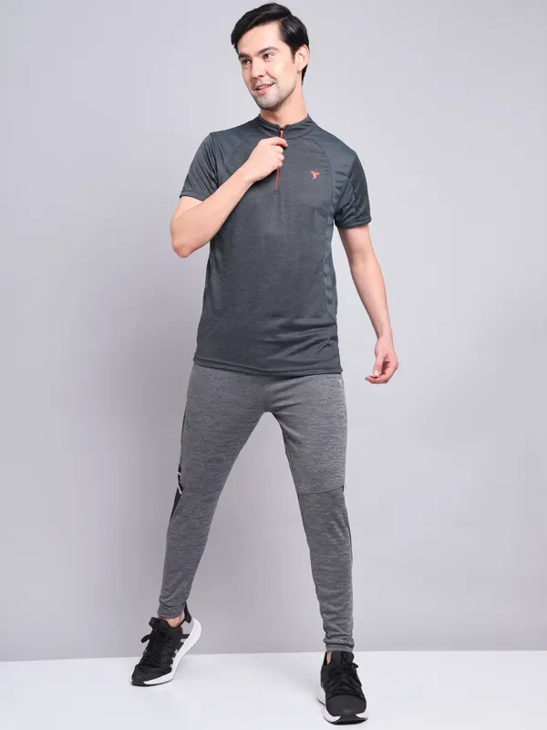 Men Melange Slim Fit Mock Neck T-shirt with TECHNO COOL+ - Image 4