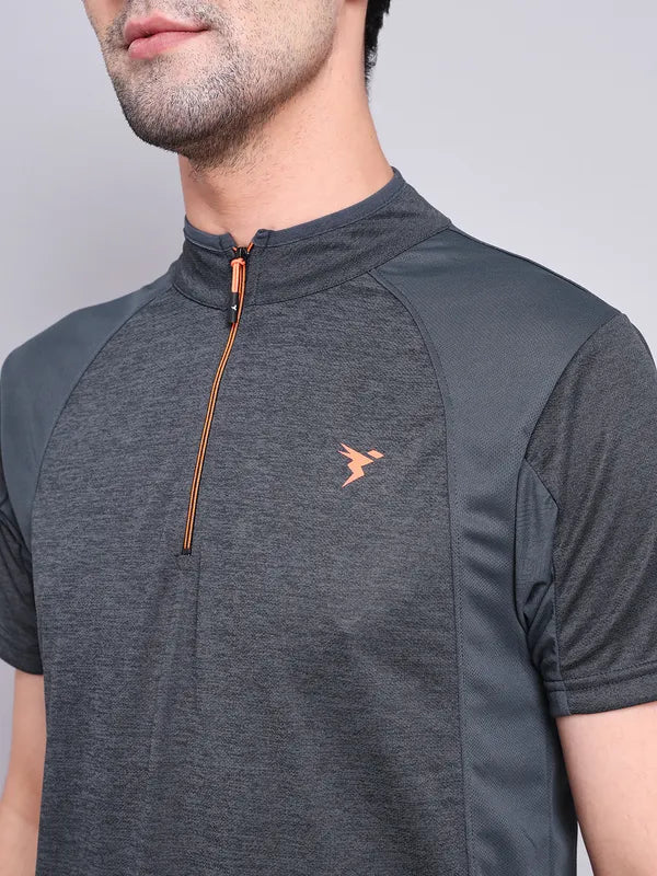 Men Melange Slim Fit Mock Neck T-shirt with TECHNO COOL+ - Image 6