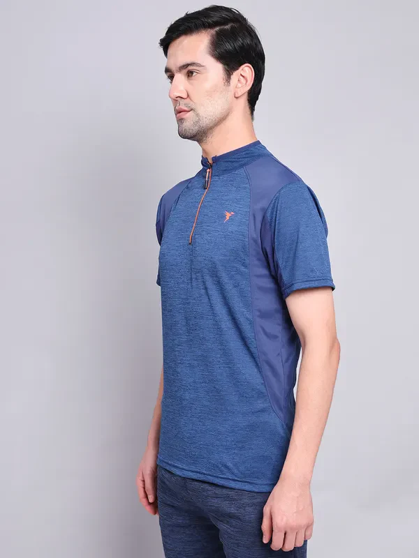 Men Melange Slim Fit Mock Neck T-shirt with TECHNO COOL+ - Image 5