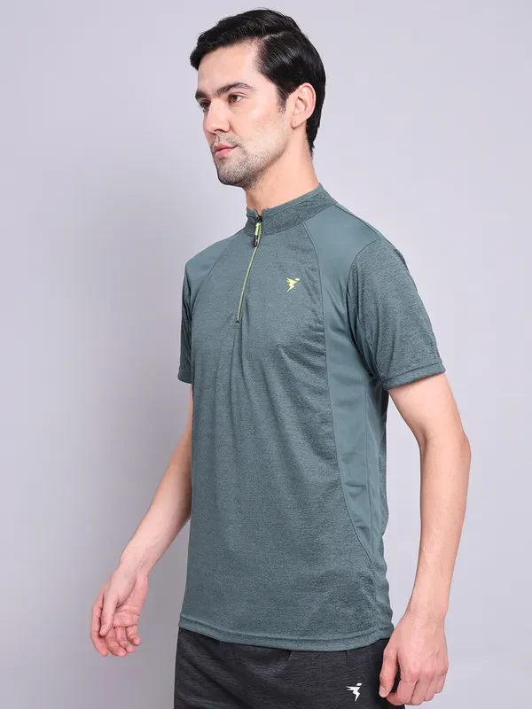Men Melange Slim Fit Mock Neck T-shirt with TECHNO COOL+ - Image 4