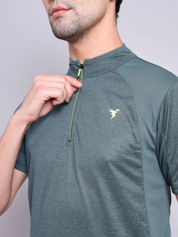 Men Melange Slim Fit Mock Neck T-shirt with TECHNO COOL+ - Image 6