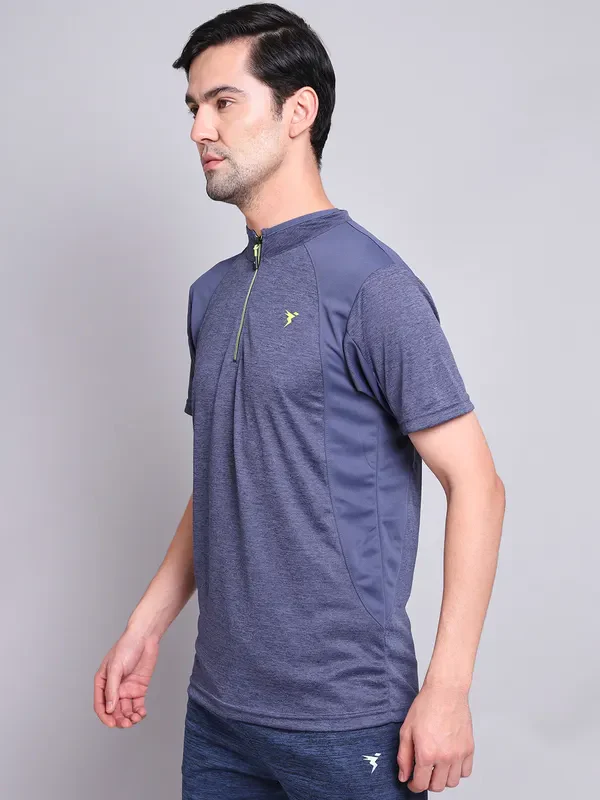 Men Melange Slim Fit Mock Neck T-shirt with TECHNO COOL+ - Image 6