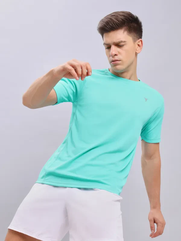 Men Solid Slim Fit Crew Neck T-shirt with TECHNO COOL+ - Image 2