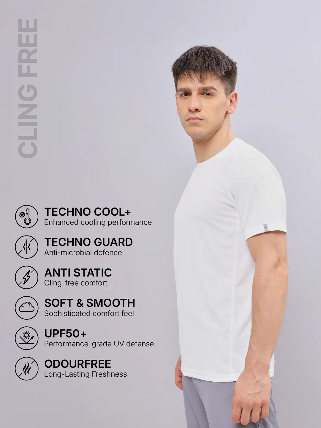 Men Solid Slim Fit Crew Neck T-shirt with TECHNO COOL+ - Image 4