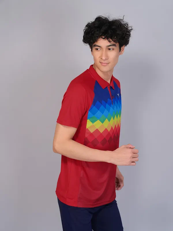 Men Printed Slim Fit Polo T-shirt with TECHNO COOL+ - Image 3