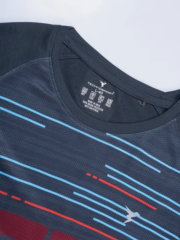 Men Geometric Slim Fit Crew Neck T-shirt with TECHNO COOL - Image 5