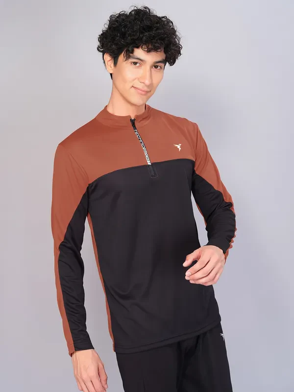 Men Colorblock Slim Fit Mock Neck T-shirt with TECHNO COOL - Image 2