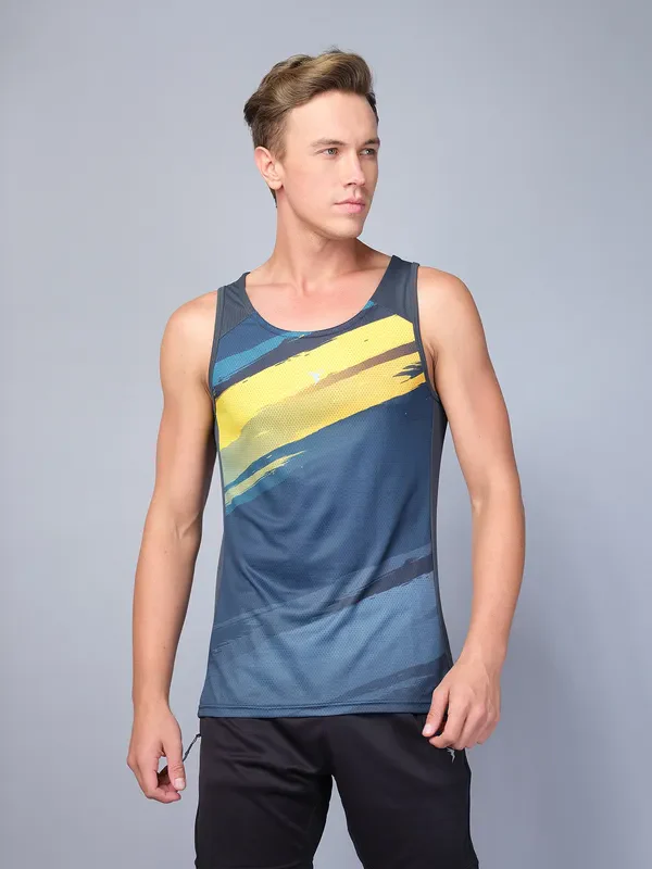 Men Printed Slim Fit Scoop Neck Innerwear Vest with TECHNO COOL