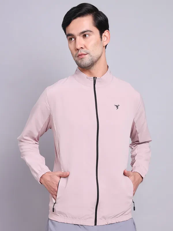 Men Solid Slim Fit Mock Neck Jacket with TECHNOLITE