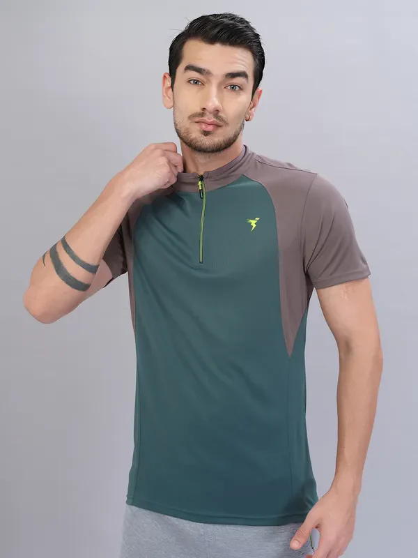 Men Colorblock Slim Fit Mock Neck T-shirt with TECHNO COOL+ - Image 3