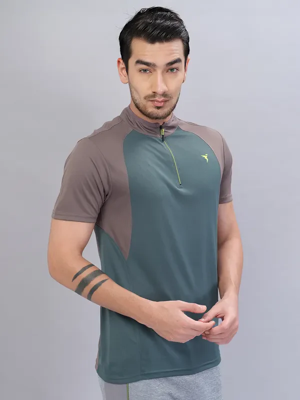Men Colorblock Slim Fit Mock Neck T-shirt with TECHNO COOL+ - Image 6