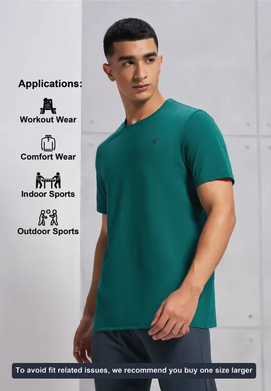 Men Solid Slim Fit Crew Neck T-shirt with COTFLEX - Image 5