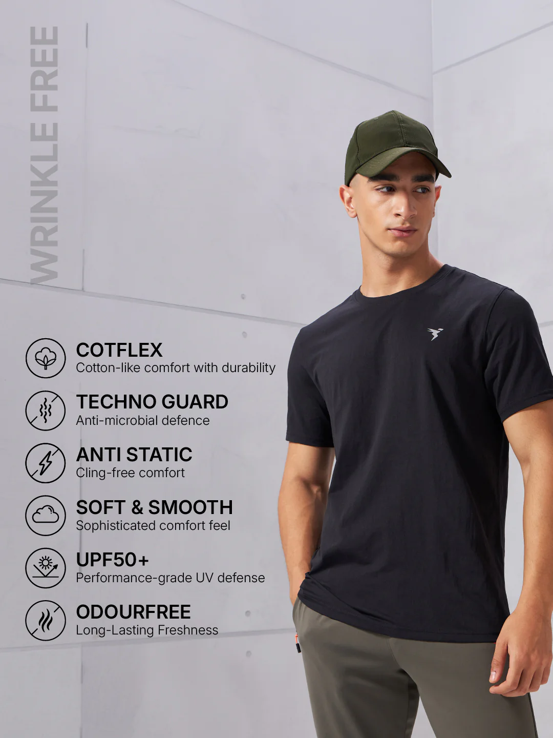 Men Solid Slim Fit Crew Neck T-shirt with COTFLEX - Image 5