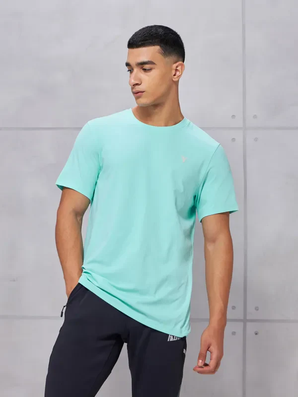 Men Solid Slim Fit Crew Neck T-shirt with COTFLEX - Image 3
