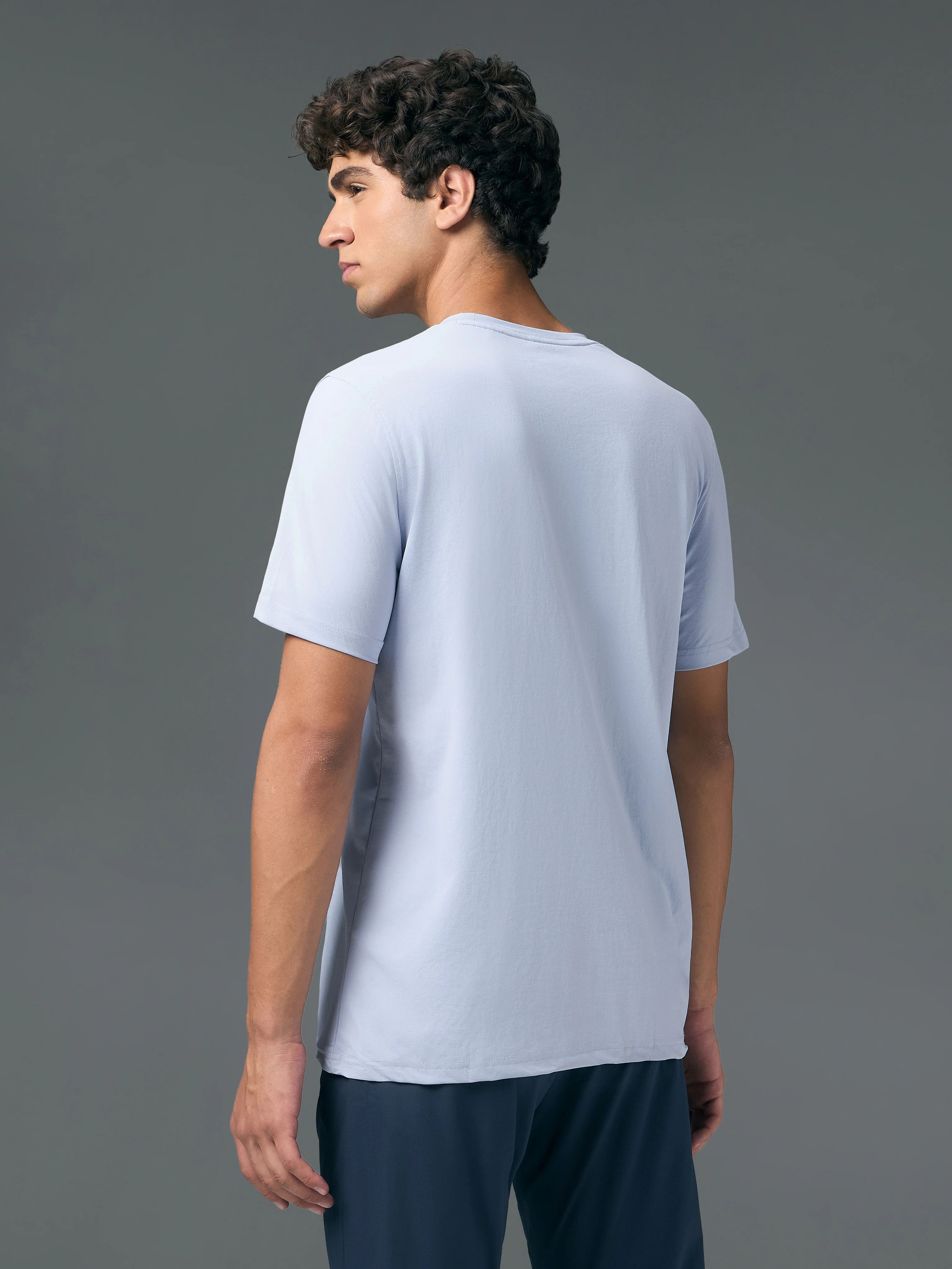 Men Solid Slim Fit Crew Neck T-shirt with COTFLEX - Image 3