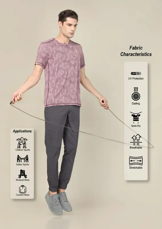 Men Jacquard Slim Fit Crew Neck T-shirt with DOUBLE COOL - Image 2