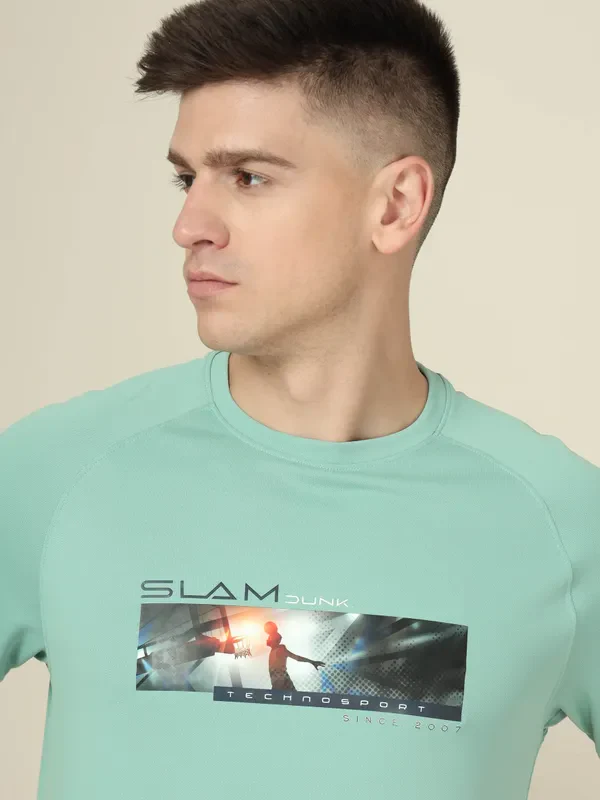 Men Graphic Printed Slim Fit Crew Neck T-shirt with TECHNO COOL+ - Image 6