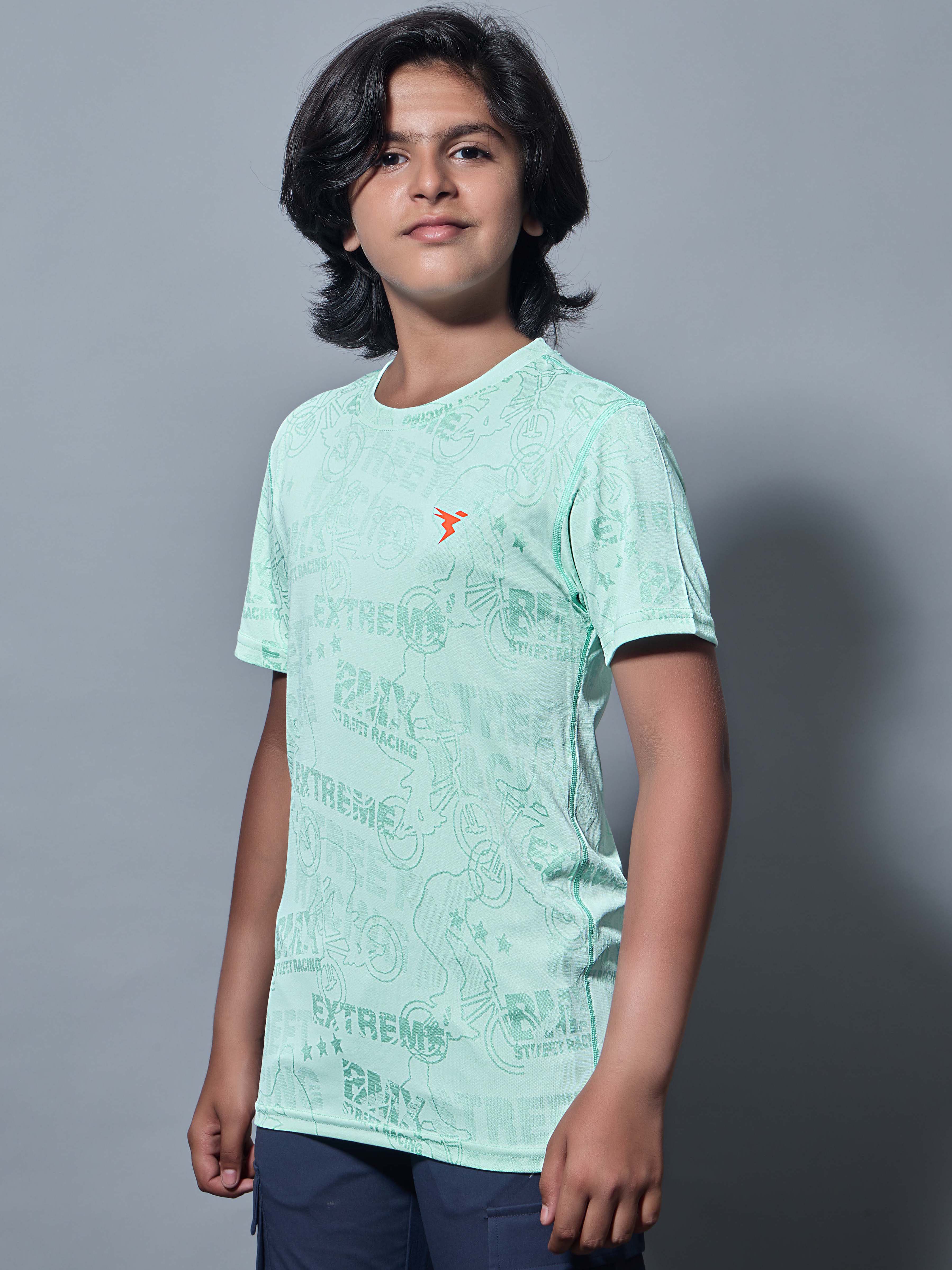 Boys Self Design Slim Fit Crew Neck T-shirt with DOUBLE COOL - Image 3