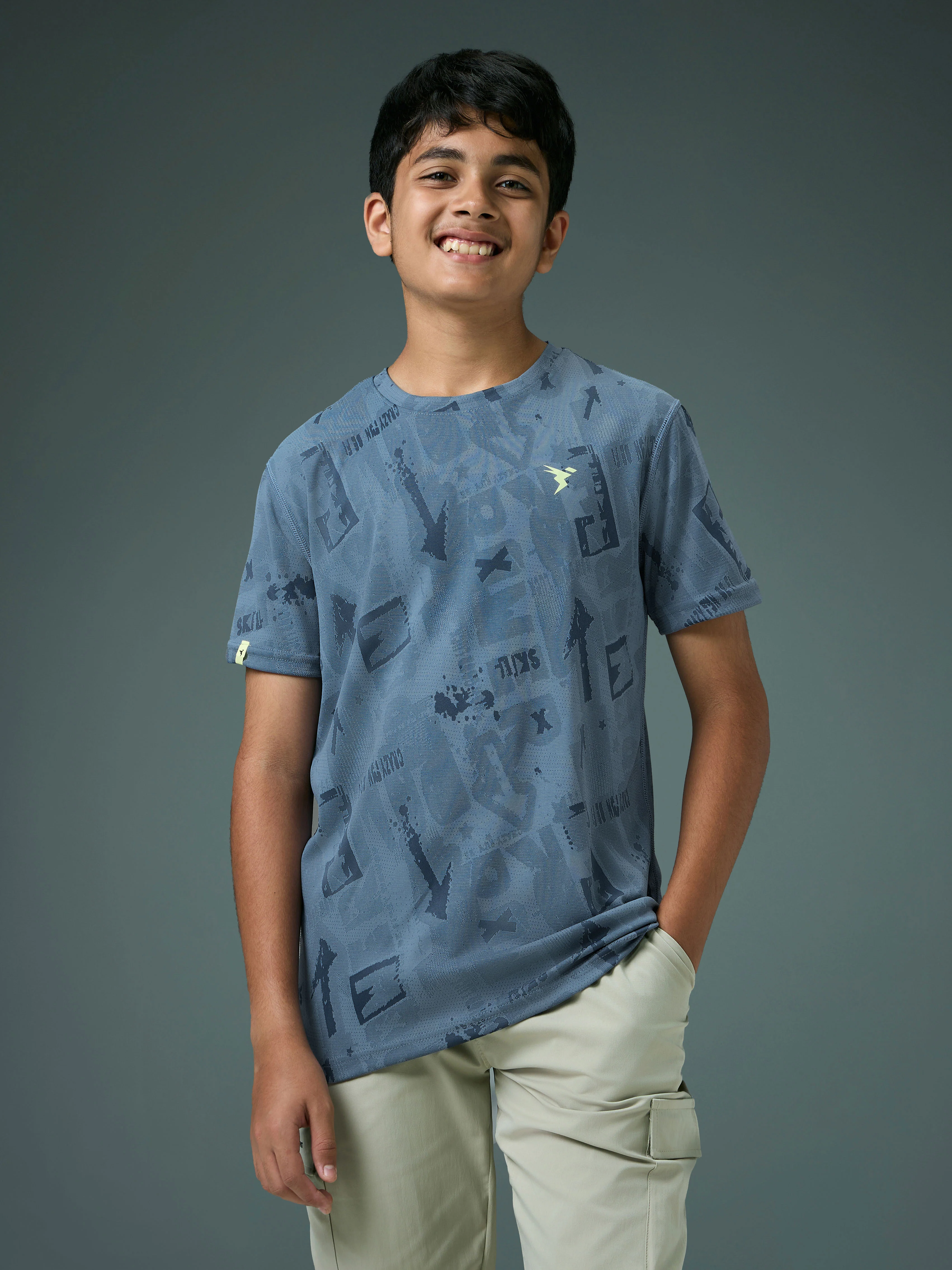 Boys Self Design Slim Fit Crew Neck T-shirt with DOUBLE COOL - Image 2