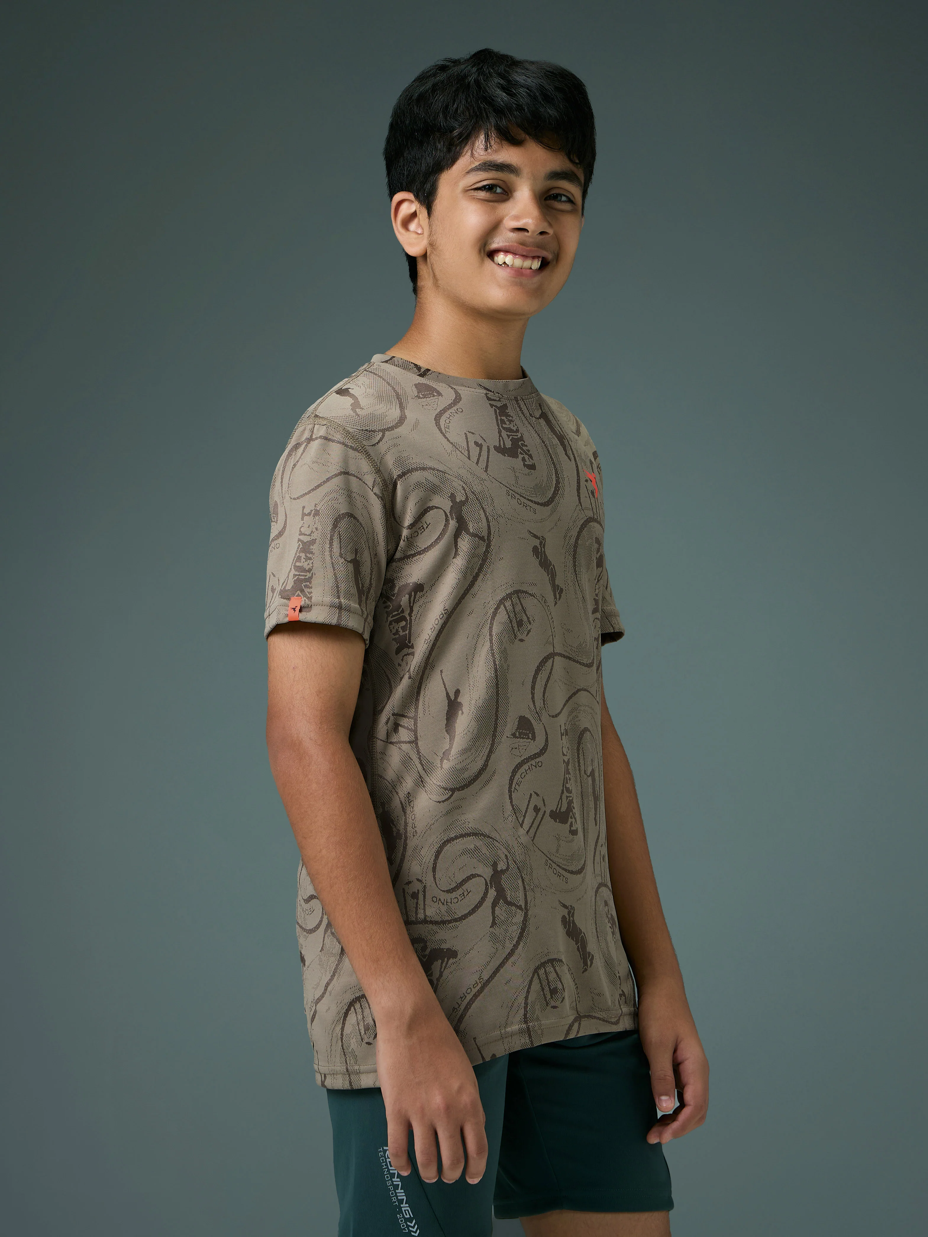 Boys Self Design Slim Fit Crew Neck T-shirt with DOUBLE COOL - Image 4
