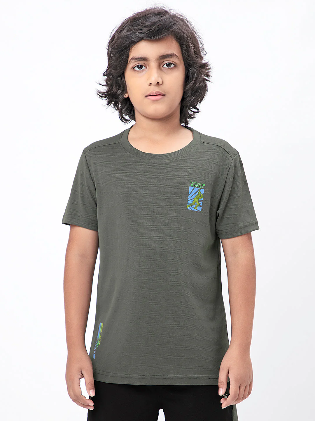 Boys Solid Slim Fit Crew Neck T-shirt with DOUBLE COOL - Image 2
