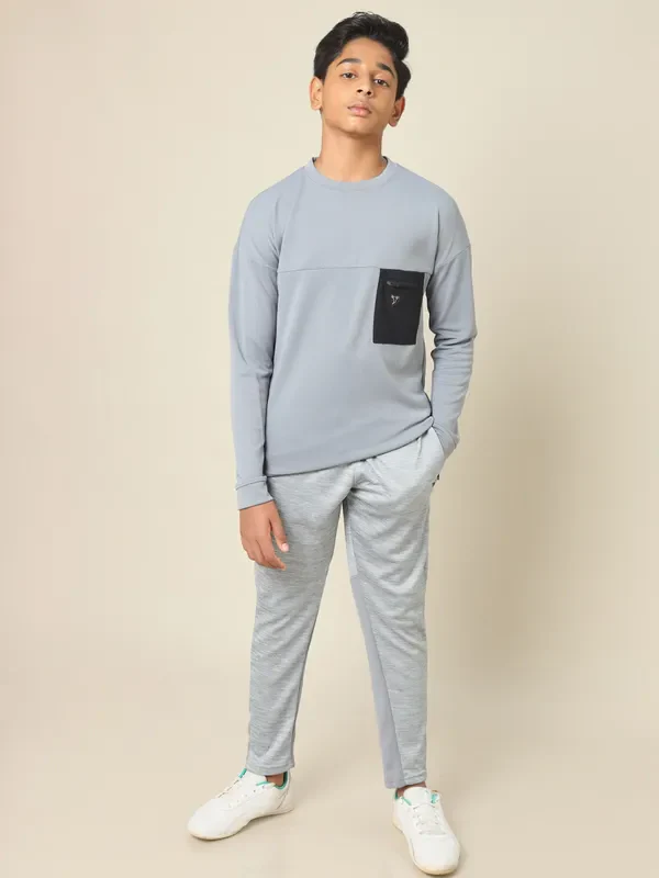 Boys Solid Slim Fit Crew Neck Pullover with TECHNO DRY - Image 4