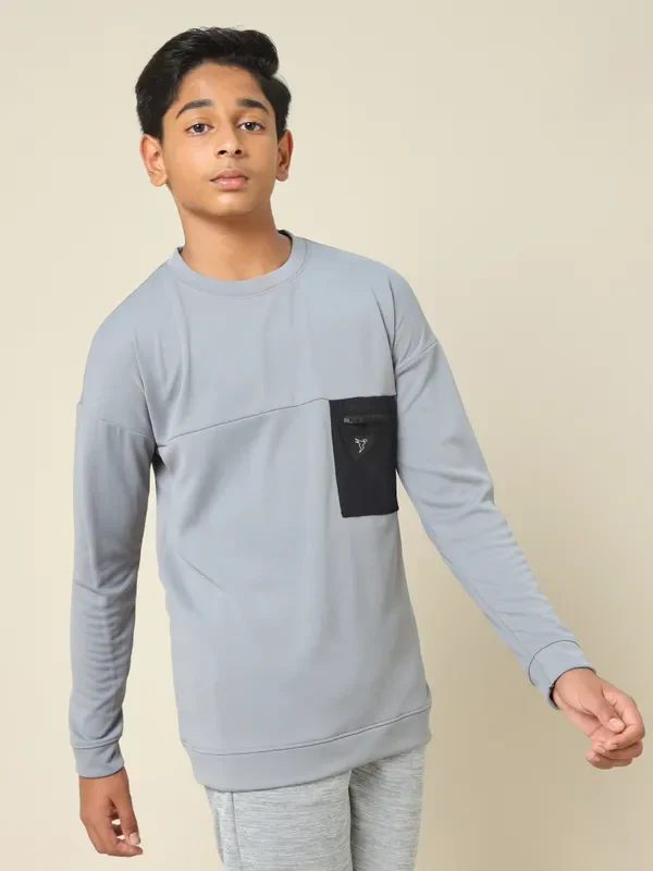 Boys Solid Slim Fit Crew Neck Pullover with TECHNO DRY - Image 5