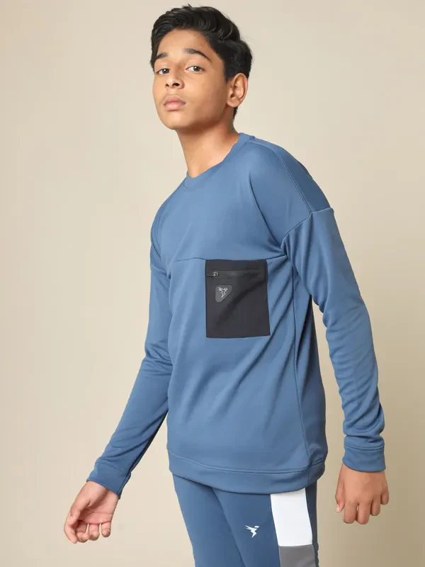 Boys Solid Slim Fit Crew Neck Pullover with TECHNO DRY - Image 4