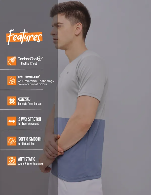 Men Colorblock Slim Fit Crew Neck T-shirt with DOUBLE COOL - Image 4