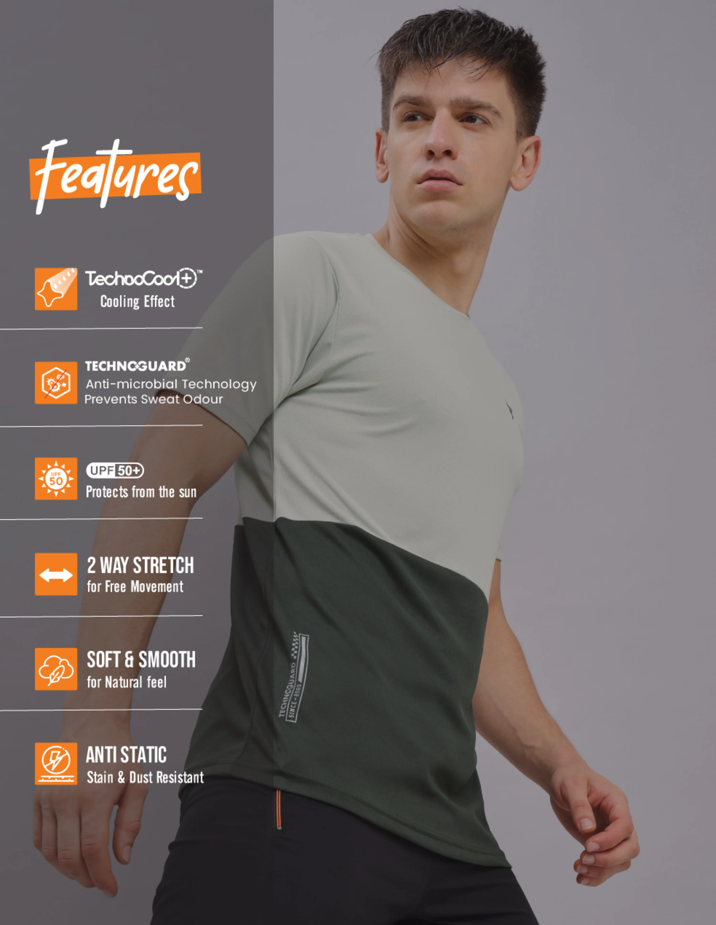 Men Colorblock Slim Fit Crew Neck T-shirt with DOUBLE COOL - Image 4