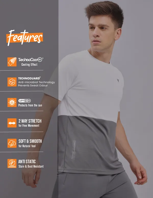 Men Colorblock Slim Fit Crew Neck T-shirt with DOUBLE COOL - Image 4