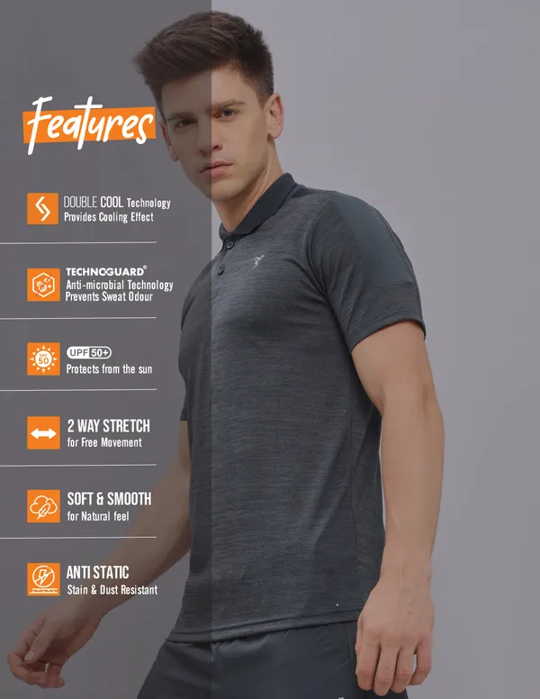 Men Melange Slim Fit Polo T-shirt with DOUBLE COOL - Image 5