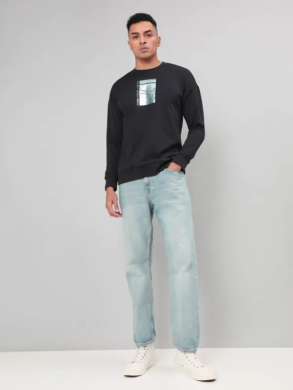 Men Printed Slim Fit Crew Neck Sweatshirt with ELASTO PLUS - Image 4