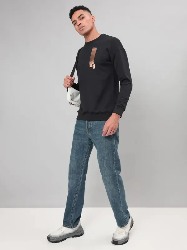 Men Printed Slim Fit Crew Neck Sweatshirt with ELASTO PLUS - Image 4