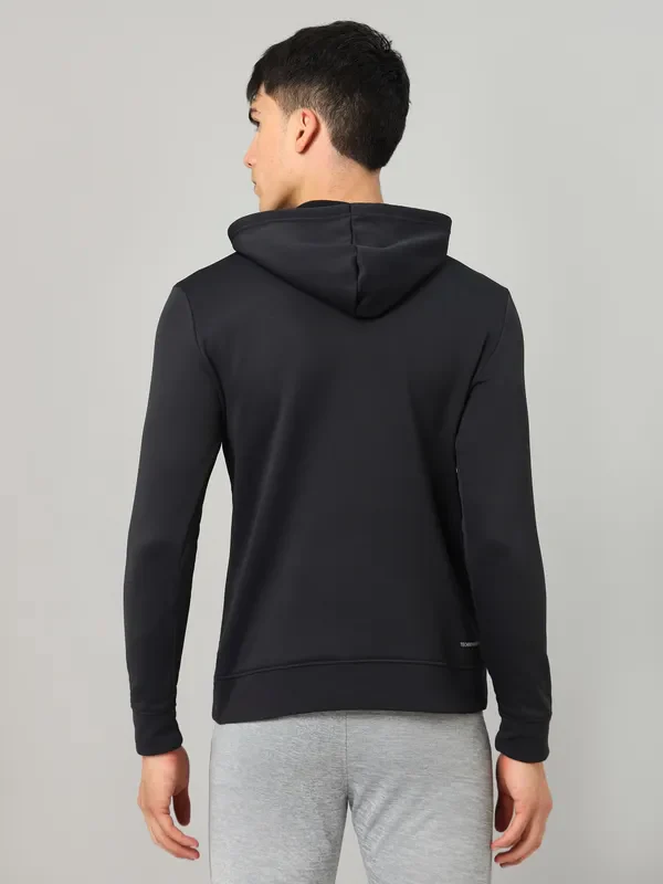 Men Solid Slim Fit Hooded Sweatshirt with TECHNO DRY - Image 3