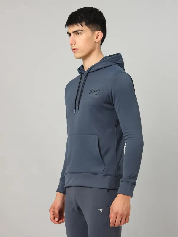 Men Solid Slim Fit Hooded Sweatshirt with TECHNO DRY - Image 3