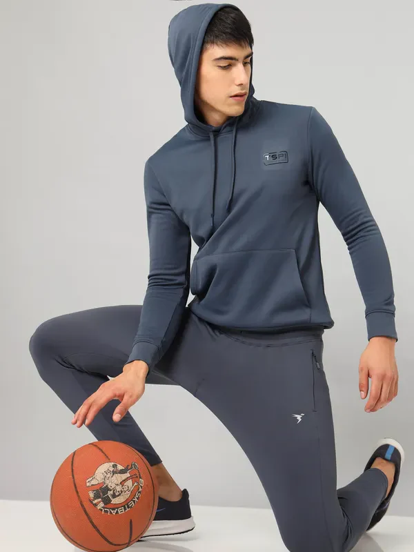 Men Solid Slim Fit Hooded Sweatshirt with TECHNO DRY - Image 4