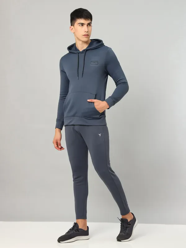 Men Solid Slim Fit Hooded Sweatshirt with TECHNO DRY - Image 5