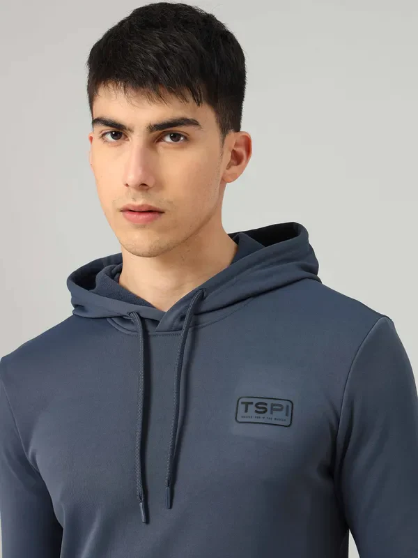Men Solid Slim Fit Hooded Sweatshirt with TECHNO DRY - Image 6