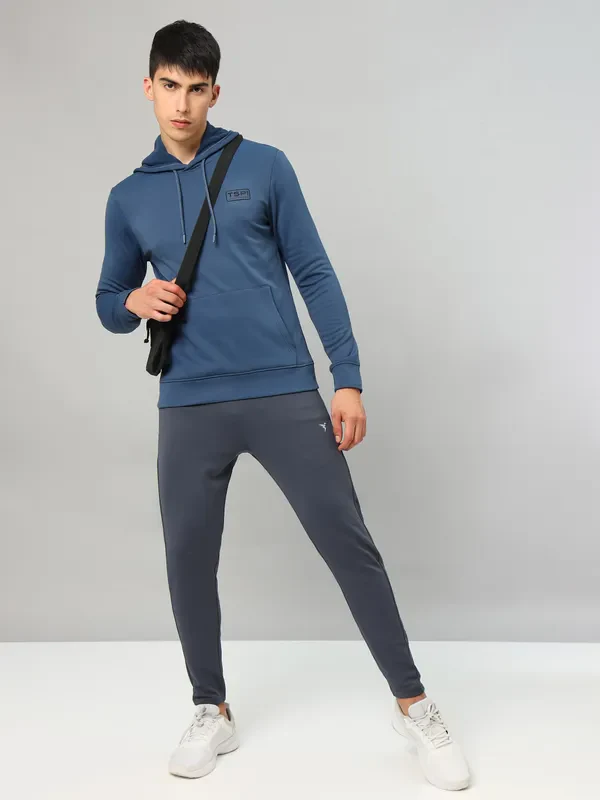 Men Solid Slim Fit Hooded Sweatshirt with TECHNO DRY - Image 5