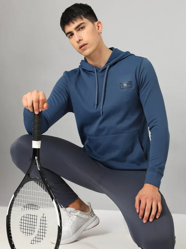 Men Solid Slim Fit Hooded Sweatshirt with TECHNO DRY - Image 6