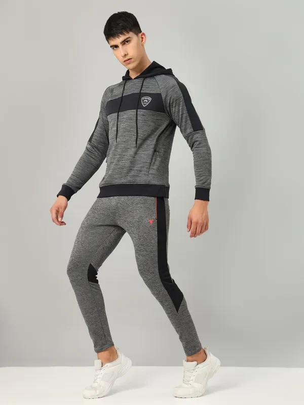 Men Melange Slim Fit Hooded sweatshirt with TECHNO GUARD - Image 2