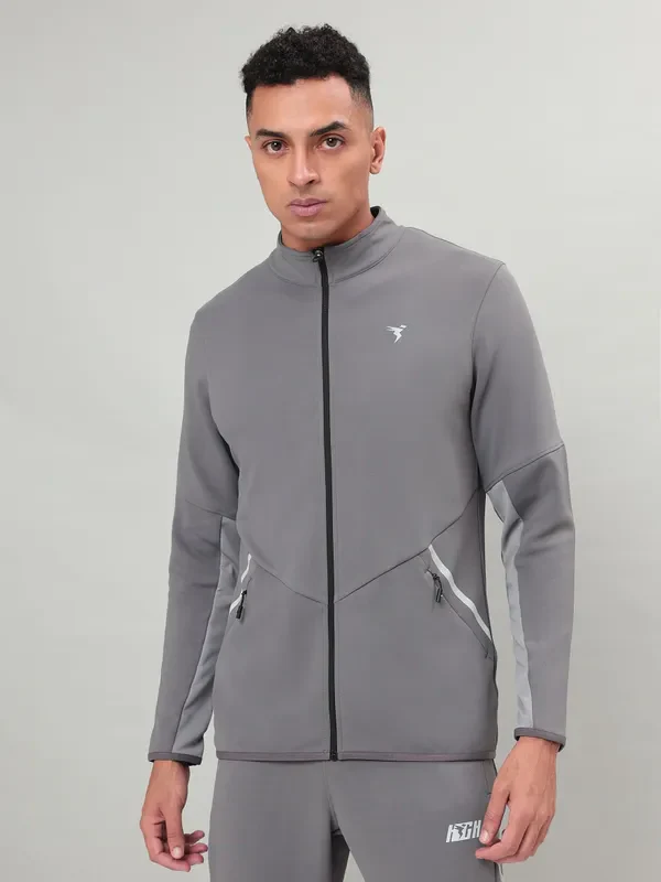 Men Solid Slim Fit Mock Neck Jacket with ELASTO PLUS