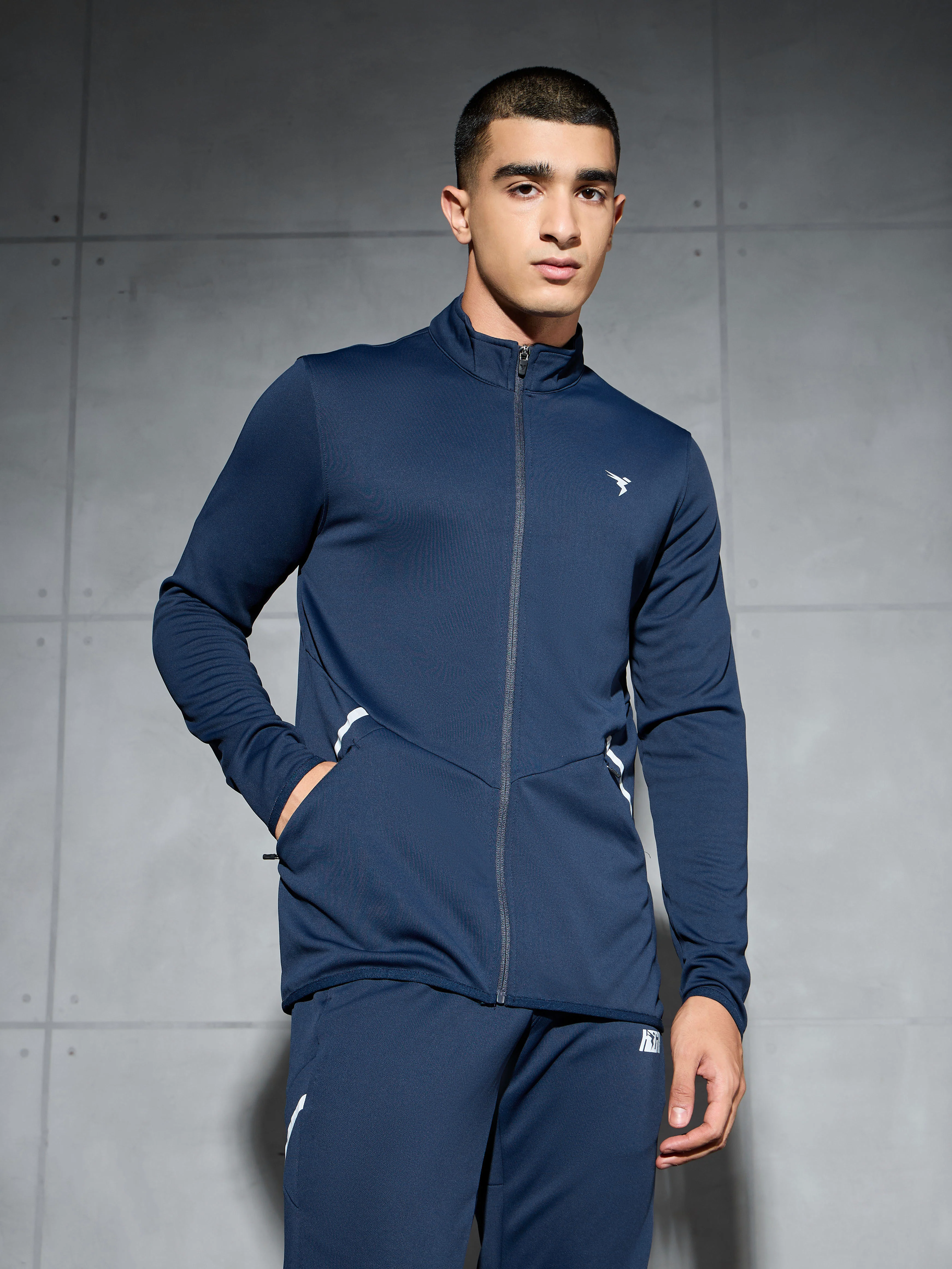 Men Solid Slim Fit Mock Neck Jacket with ELASTO PLUS