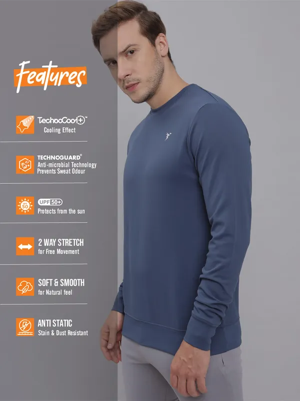 Men Solid Slim Fit Crew Neck T-shirt with ELASTO PLUS - Image 4