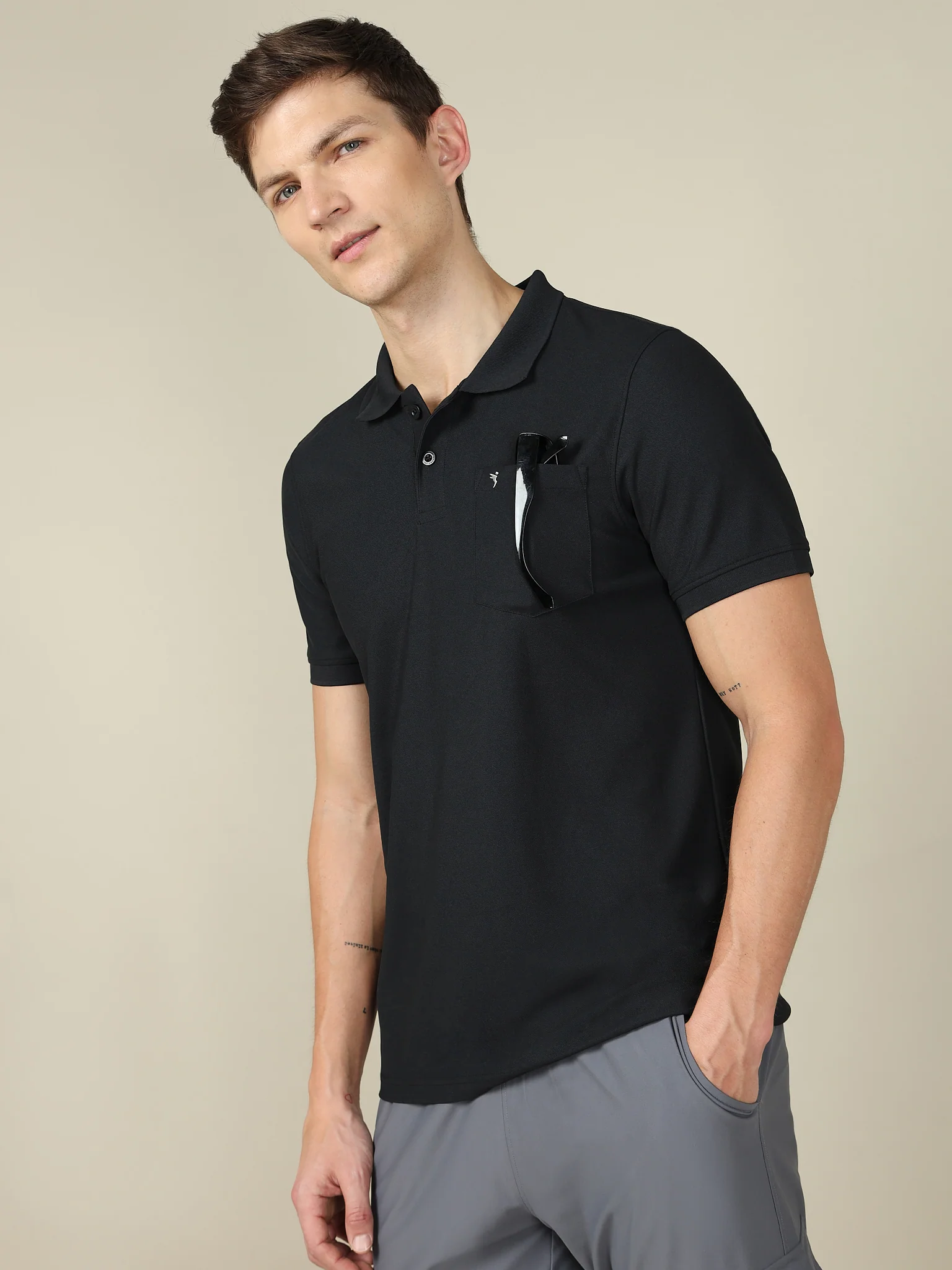 Men Solid Slim Fit Polo T-shirt with MATPIQ - Image 3