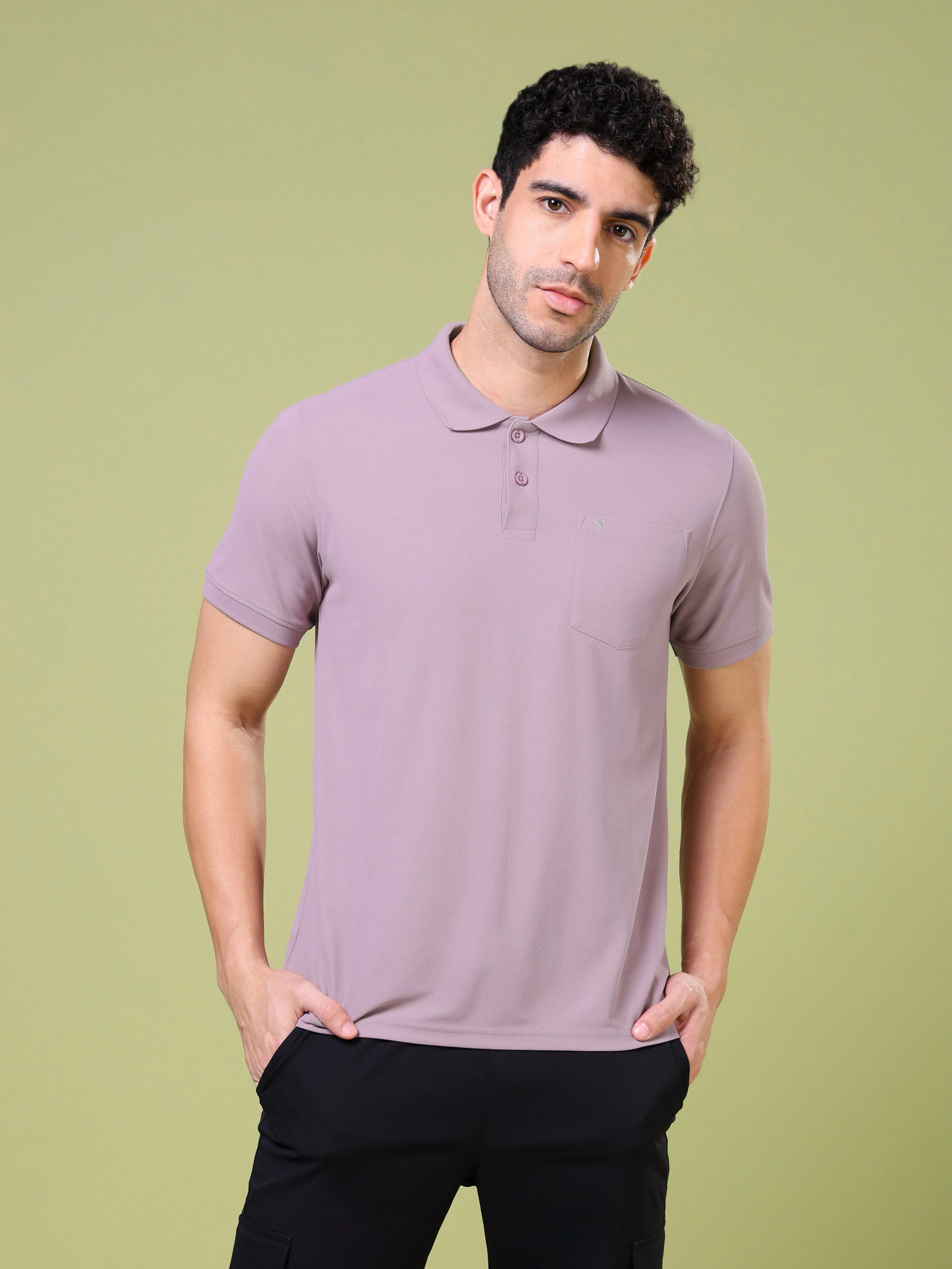 Men Solid Slim Fit Polo T-shirt with MATPIQ - Image 2