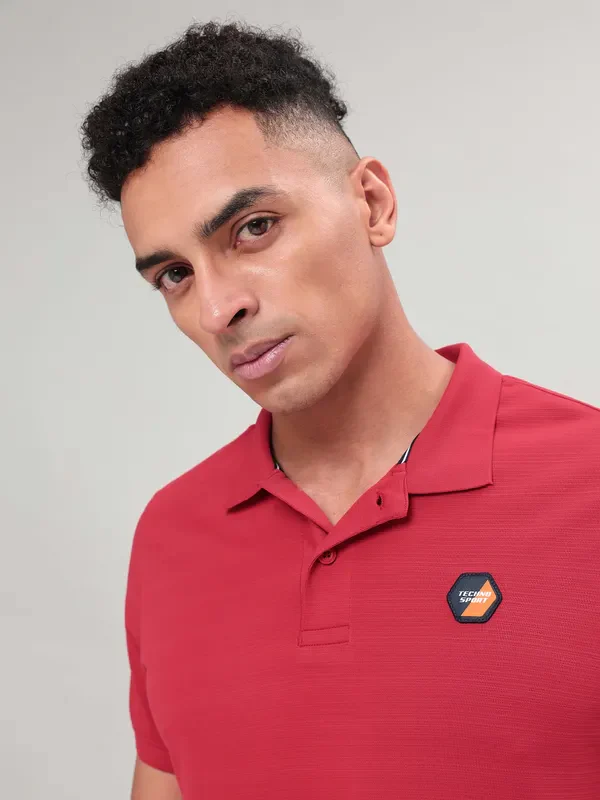 Men Self Design Slim Fit Polo T-shirt with MATPIQ - Image 6