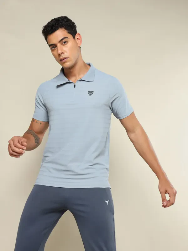 Men Self Design Regular Fit Polo T-shirt with MATPIQ - Image 3